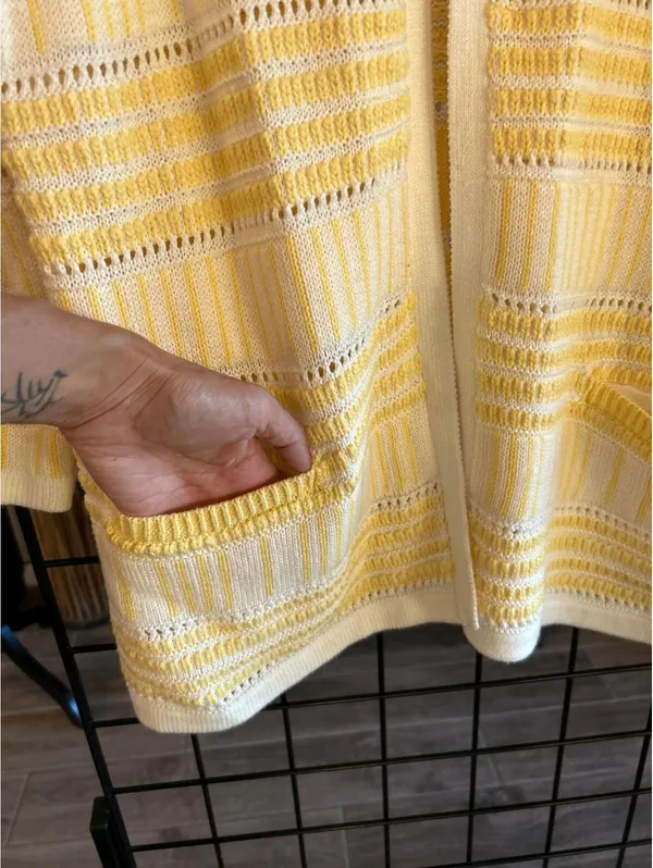 Christopher & Banks Yellow Cottagecore Cardigan S/M Crochet Knit Sweater Boho - Image 4