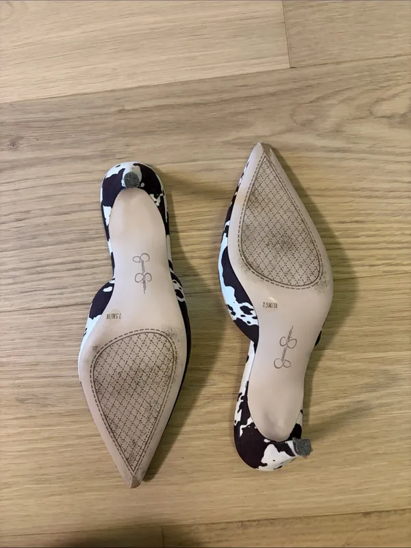 Jessica Simpson Cowprint Pointed Mule Heels - Brown & White - Image 3
