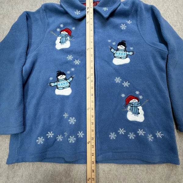Snowman Winter Christmas Fleece Jacket Womens 1X Blue Grandmacore Holiday Lodge - Image 8
