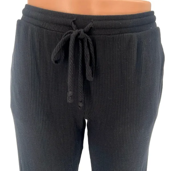 Aqua Black Ribbed Mid Rise Drawstring Cropped Relaxed Lounge Sweat Pants Size S - Image 2
