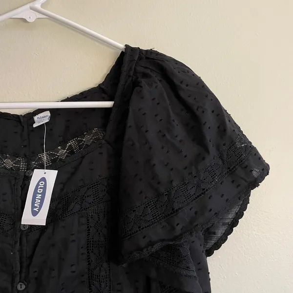 S-Old Navy Black Frilly Sleeves Blouse Square Neckline Lace - Image 2
