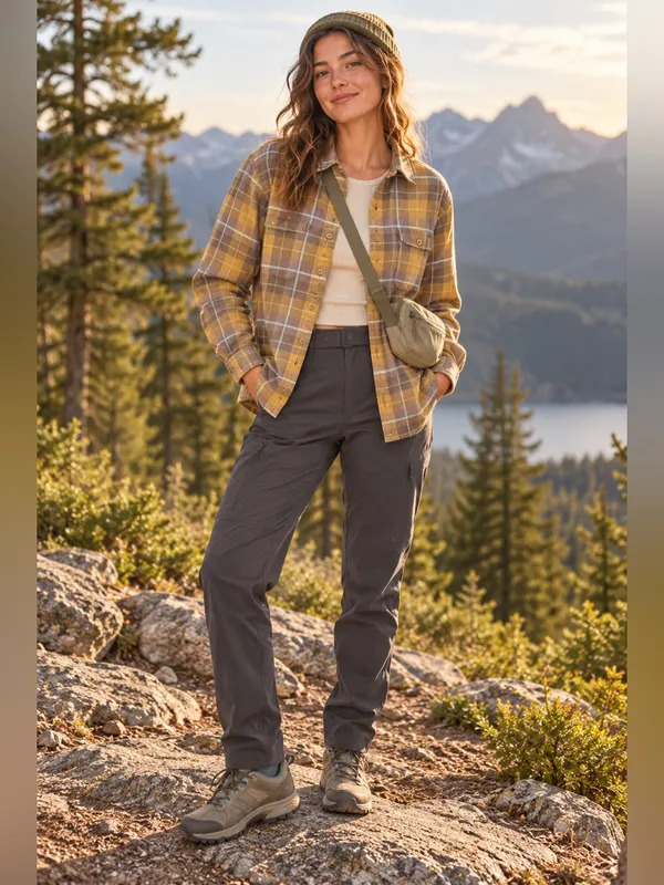 Patagonia Fjord Flannel Shirt Medium Brown Yellow Plaid Gorpcore Granola Girl M - Image 3
