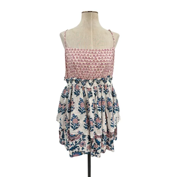 Anthropologie Celandine Straight Neck Tiered Floral Smocked Mini Dress XL - Image 3