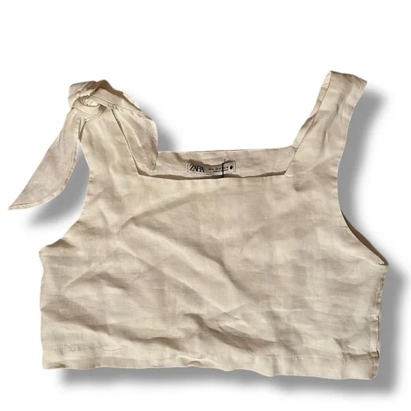 Zara White Linen Crop‎ Top Sz S - Image 2
