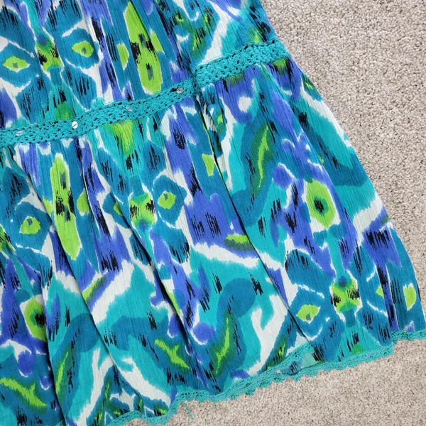 Vintage Notations A-line Skirt Womens L Blue Boho Watercolor Tiered Flowy Hippie - Image 12