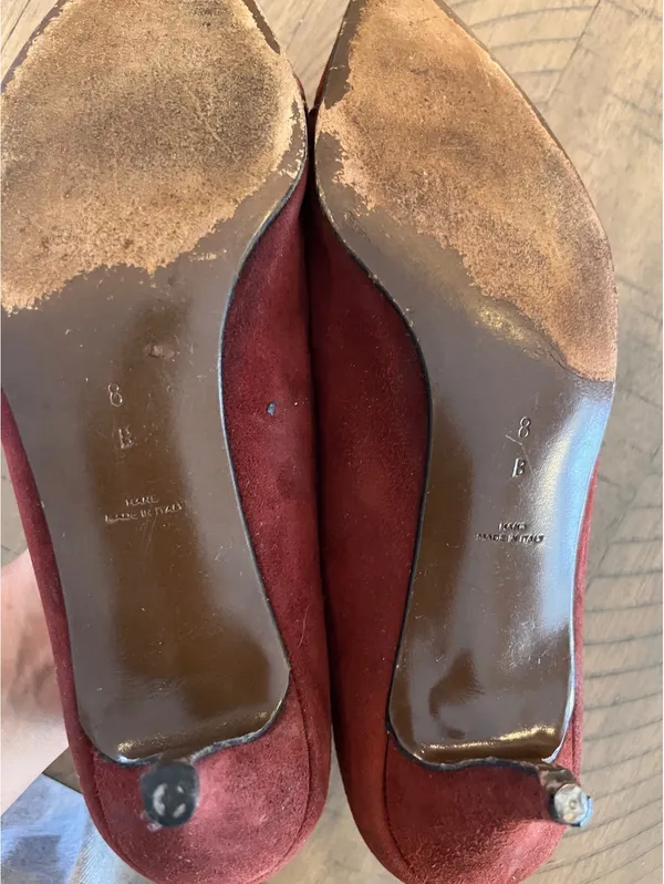 Vintage Walter Steiger Burgundy Suede Pointed Toe Pumps - Size 8 Made in Italy - Image 11