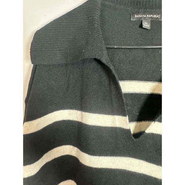 Banana Republic Johnny Collar Striped Sweater‎ Black White XL 768623-01 Womens - Image 5
