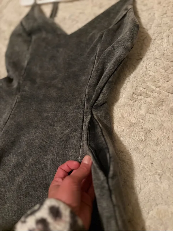 AKIRA Charcoal Gray Fitted Mini Dress with pockets - Image 3