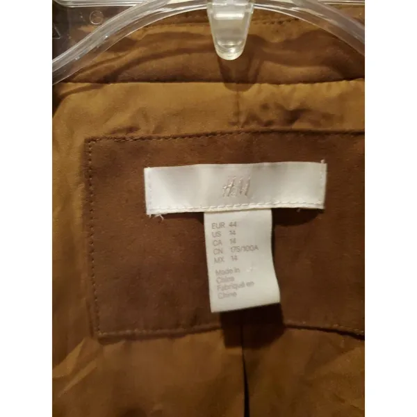 H&M womens biker jacket size US 14 brown zip long sleeve solid - Image 6