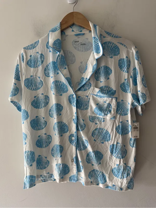 Aerie NEW! Real Soft Short Sleeve Pajama Shirt Blue Shell Nautical - Image 3
