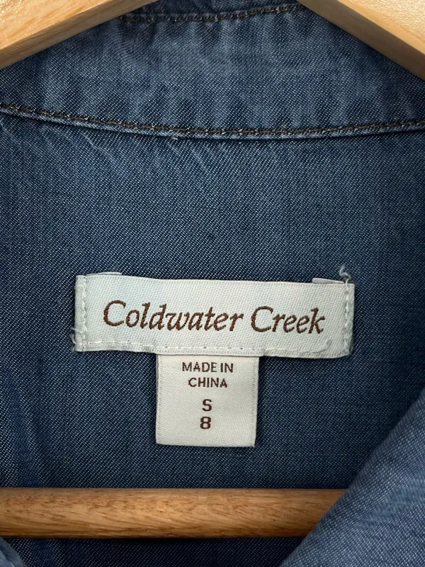 Coldwater Creek Lyocell Chambray Long Sleeve Roll Tab Shirt Women’s Size Small - Image 3