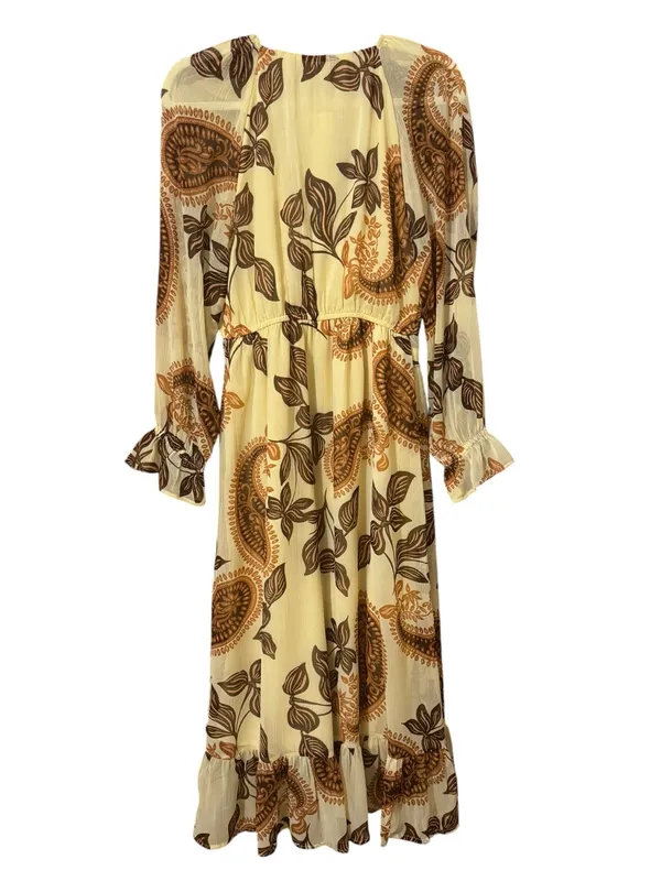 PATRONS OF PEACE Paisley Ruffle Maxi Dress S 17” p2p Pale Yellow $88 Retail NWT - Image 9
