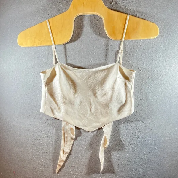 1096 | Sunday Best Aritzia Scarf Top Womens Satin Tie Back Elektra Crop Cream Sm - Image 2
