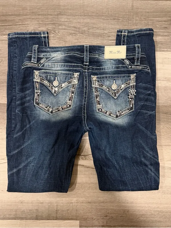 Miss Me Womens Low Rise Skinny Jeans Distressed Flap Pockets Size 26 - Image 9