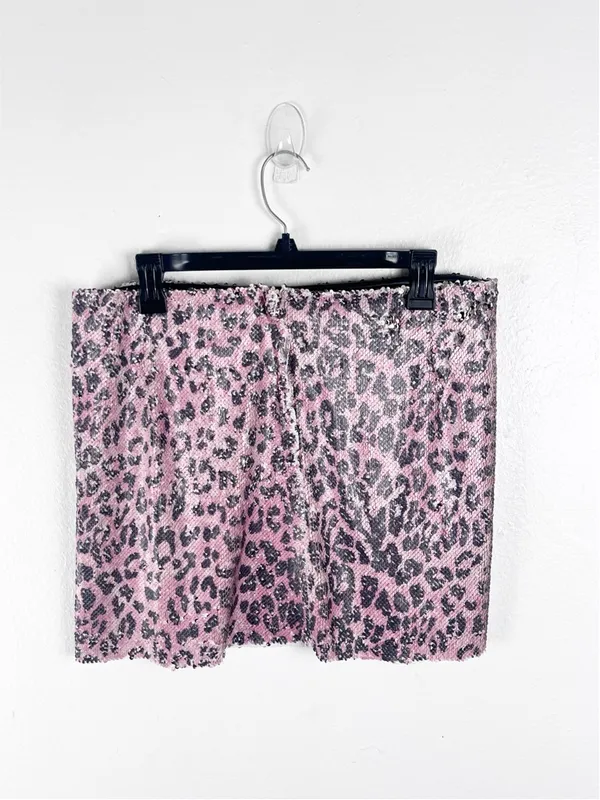 FREE PEOPLE Pink Sequins Leopard Cheetah Animal Print Mini Skirt Boho Festival - Image 2