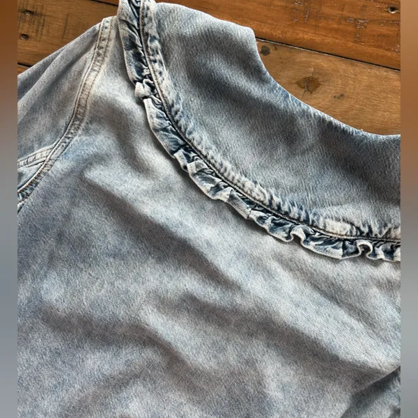 Ganni Peter Pan Collared Ruffle Denim Shirt Indigo Blue 34/XS - Image 14