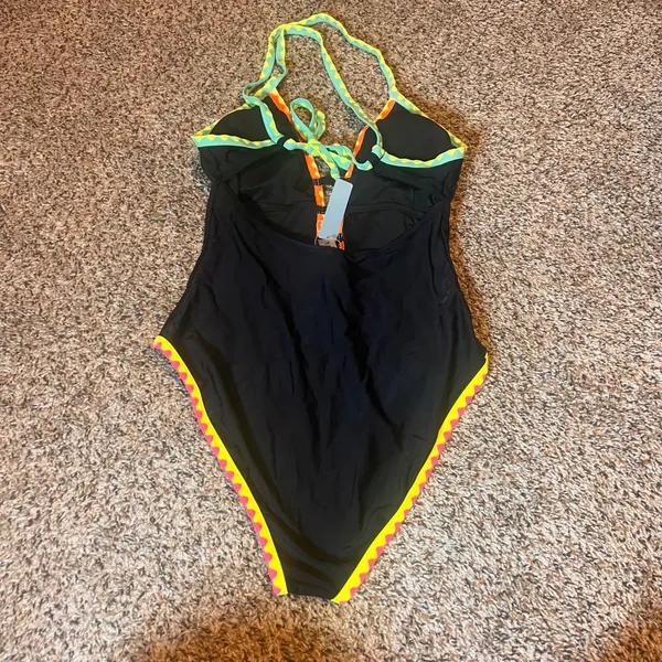 Live Poppytown Beach Black One Piece Swimsuit Criss Cross Halter Neck‎ Women's - Image 2