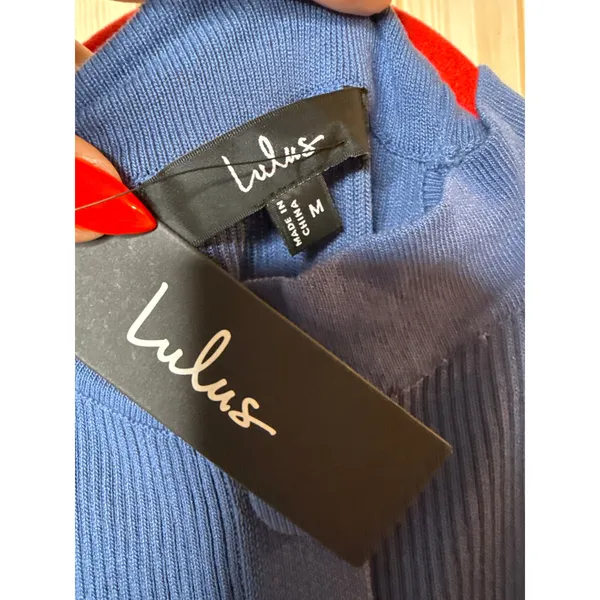 NWT Lulus Sunia Blue Sleeveless Button-Front Midi Sweater Dress Party Holiday M - Image 6