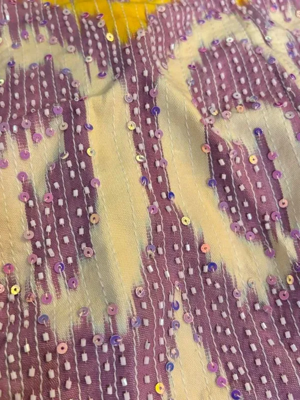 Strapless Beaded with Sequins Ikat Bustier Top in Purple and Cream - Image 3