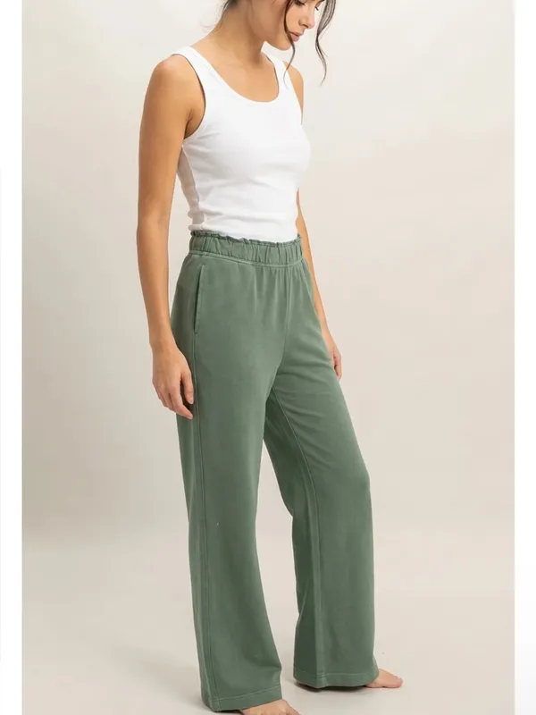 NEW Double Zero Gray Green 100% Cotton Wide Leg Flare Pants - Image 3