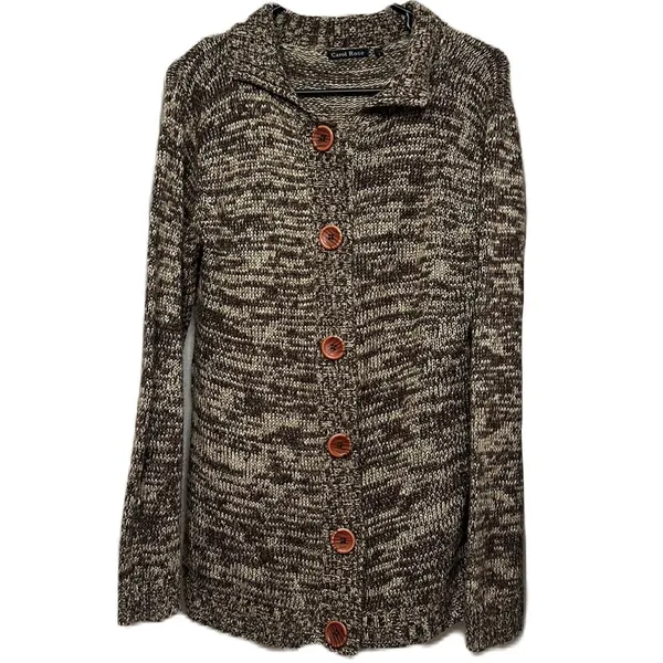 Carol Rose Cardigan Knit Sweater Size Large Brown Cream Button‎ Down - Image 3