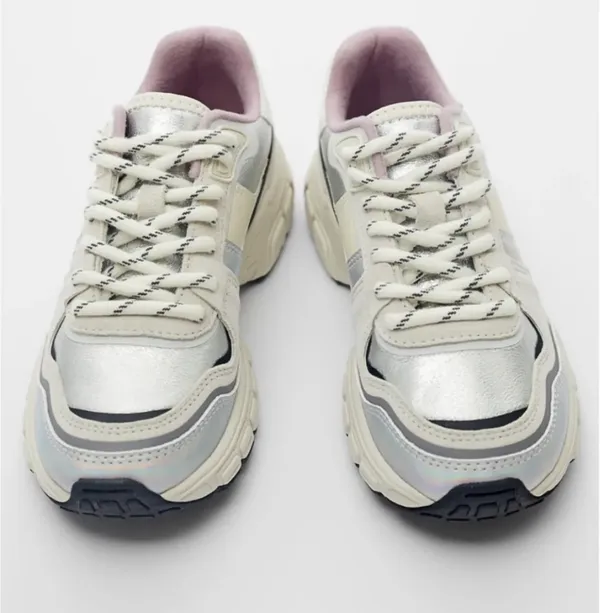 Zara iridescent piece sneaker silver (Size 5) New with tag - Image 3