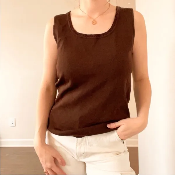 Vintage Brown Sleeveless Top Size M - Image 7
