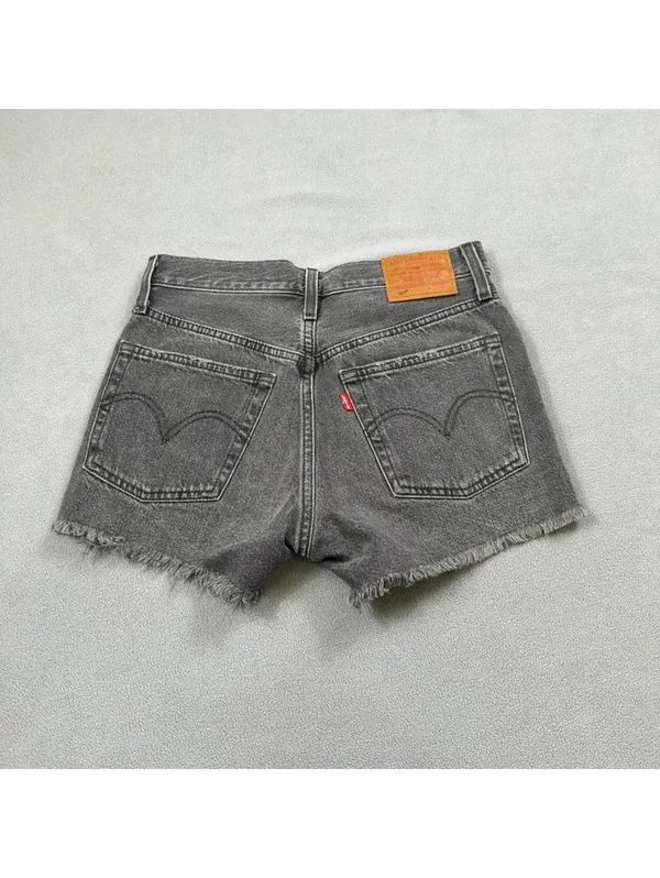 Levis 501 Original Black Cut Off Denim Jean Shorts Womens 24 High Rise Raw Hem - Image 2