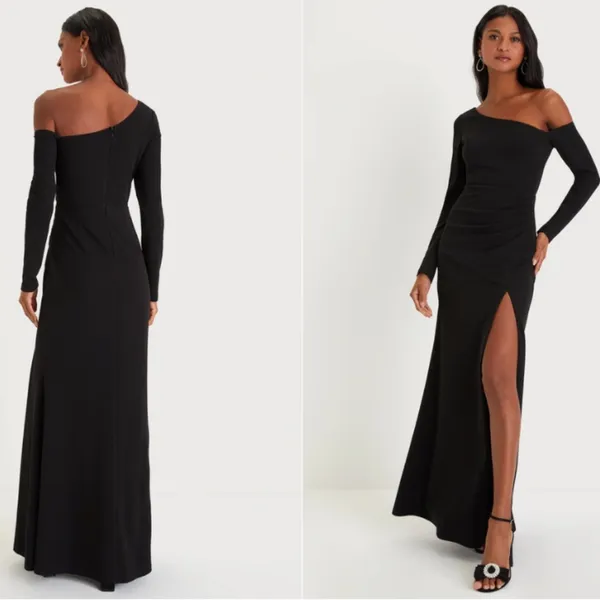 LULU's Prom Wedding Sexy Chic Modern Minimalistic Chic Assymetrical Maxi - Image 2