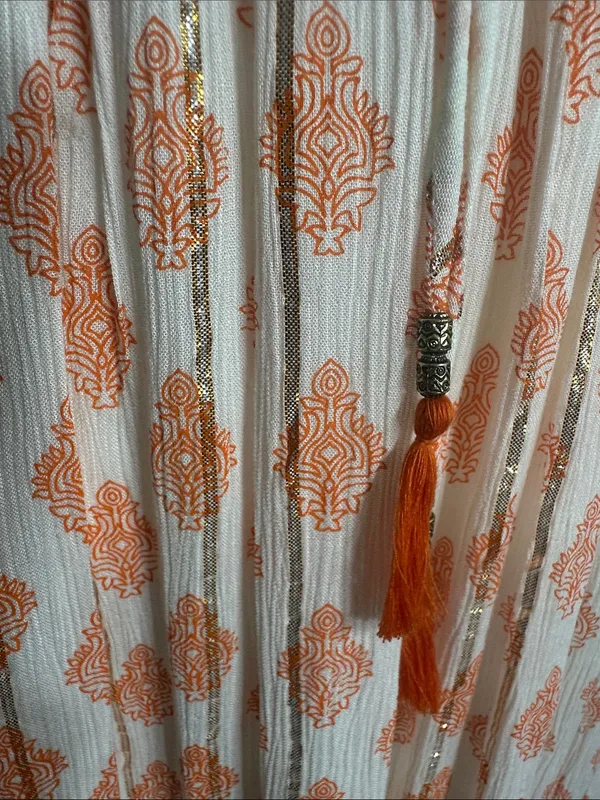 Me 2 Magic Boho Maxi Dress Orange White Embroidered V-Neck Fringe. - Image 9
