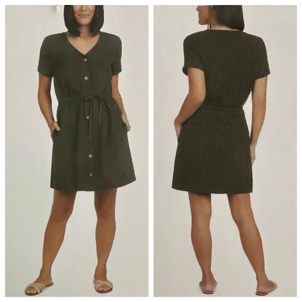 Matty M Womens Belted Linen Blend Casual Dress Olive Size Small - Image 2