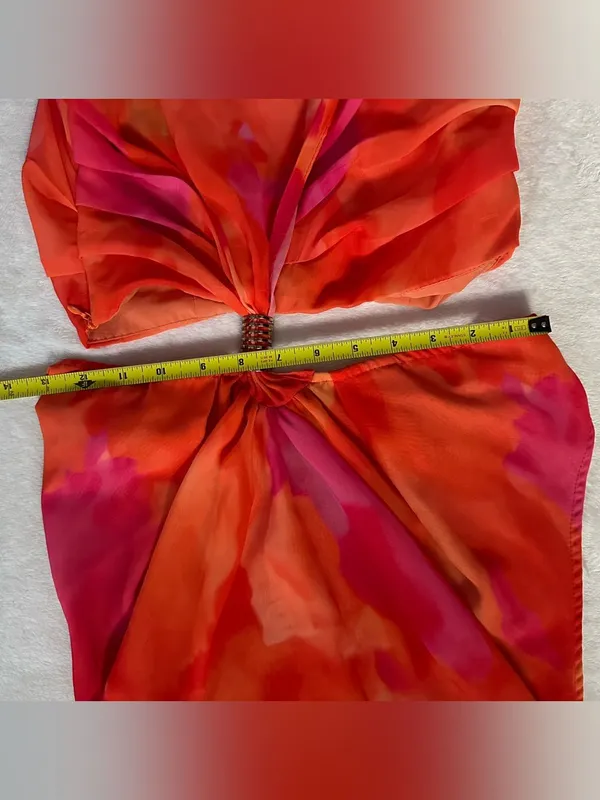 Hello Molly Golden Hour Drinks Midi Dress Orange Size 2 XS Cutout Chain Back - Image 7