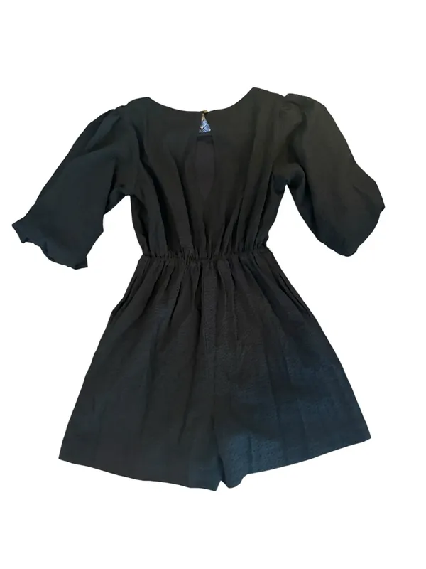 Anthropologie Francesca Balloon Sleeve Romper Elastic Waist Womens Small Black - Image 3