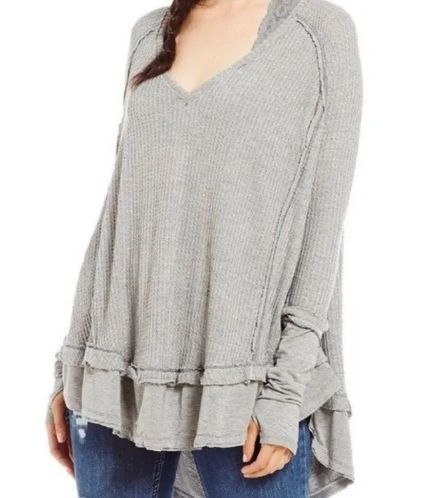 Free People We the Free Laguna Gray Thermal Long Sleeve Top W-167 Size XS - Image 3