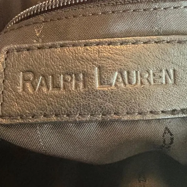 Ralph Lauren Black Nylon Shoulder Bag Leather Strap Gold Hardware Zip Hobo - Image 4