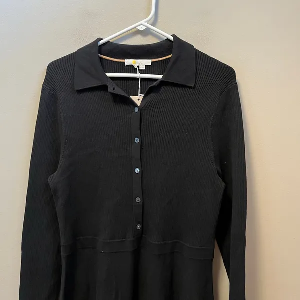 Boden Womens Ribbed Knit‎ Mini Dress Sz 14 R Black Wool Cotton Fit & Flare New - Image 2
