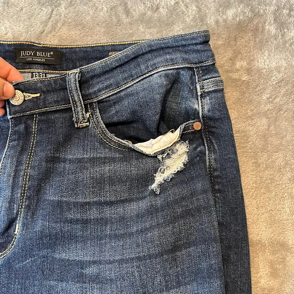Judy Blue High Waisted Boyfriend Fit Distressed Denim Blue Jeans Women's‎ - Image 7