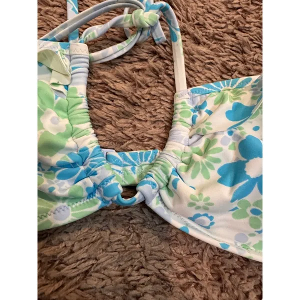 Aerie Real Good Floral Ruffle Halter Bikini Set‎ Blue Green M NWT - Image 5