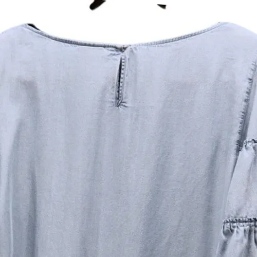 J Jill Womens Chambray Blouse Size Large Bohemian Tencel Denim Bell Angel Sleeve - Image 4