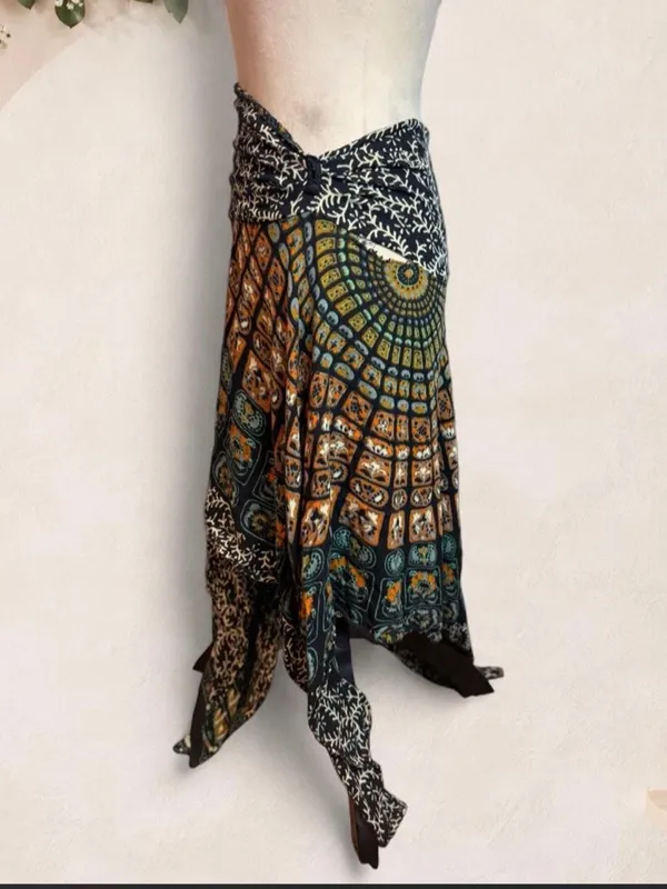 Peaceful People Patchwork Handkerchief Midi Skirt Boho Size M - Image 4