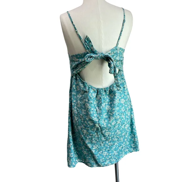 American Eagle Blue Floral Tie Back Mini Dress Size L Square‎ Neck Sundress - Image 6