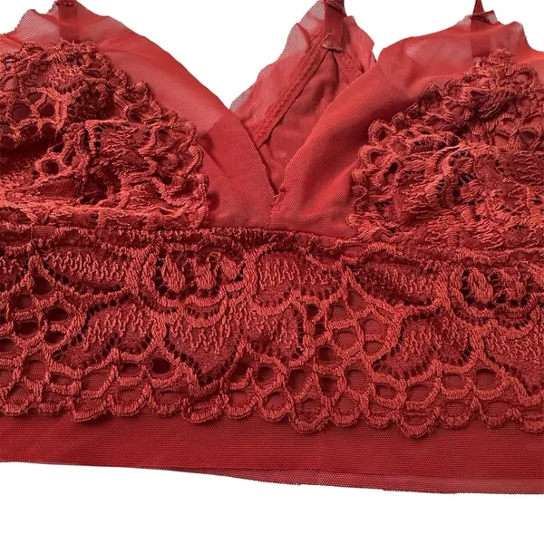 Aerie Floral Lace Crossback Wireless Pullover Bralette Bra Rust Size XS | 69-5 - Image 3