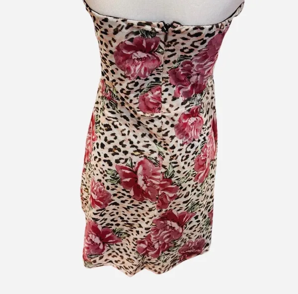 Princess Polly Strapless Mini Dress Leopard Floral Brown Pink M 8 Lined Sexy - Image 4
