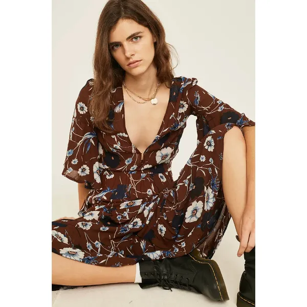 Faithfull The Brand Melia Floral Midi Dress Brown Boho Romantic Size XS - Image 2