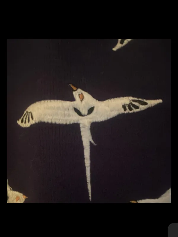 Navy Crew Neck Sweater with White Bird Motif Embroidered Vintage Coastal - Image 3