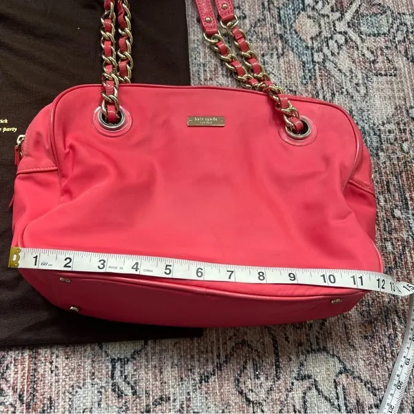 Kate Spade Vintage Jasmine Nylon Satchel Bag Orange Double Gold Chain Purse - Image 13
