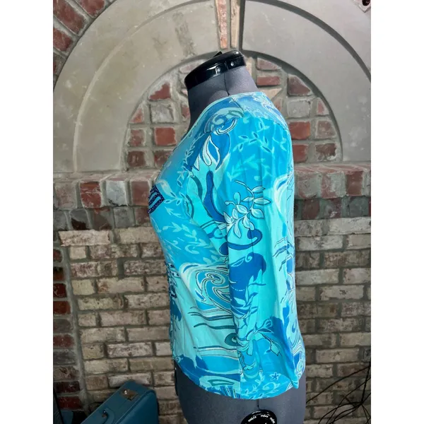 norm thompson top long sleeve leaves swirl blue beaded sequins - Image 5