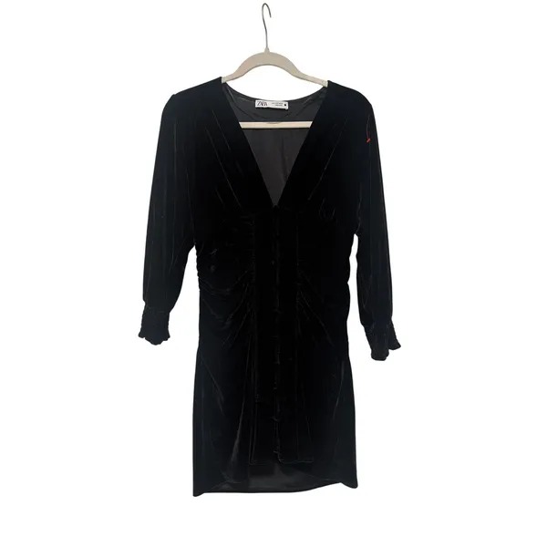 Zara Black Velvet Long Sleeve Dress Size S - Image 3
