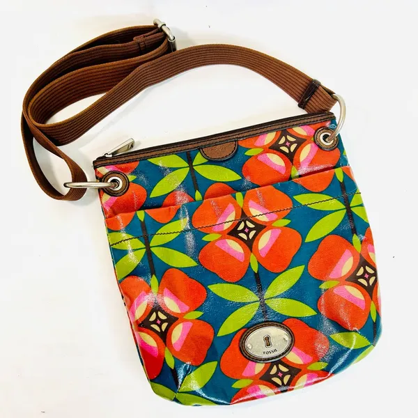 Fossil Key-Per Floral Coated Canvas Crossbody Bag with Brown Adjustable Strap - Image 2