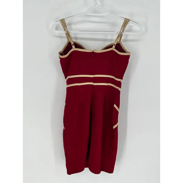 BLASHE Bodycon Dress Sz Small Burgundy Tan Bustier Bandage Spaghetti Straps Sexy - Image 3